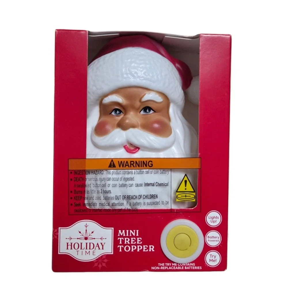 Holiday Time Santa‎ Claus Mini Tree Topper Light-Up Battery Powered Decor - New